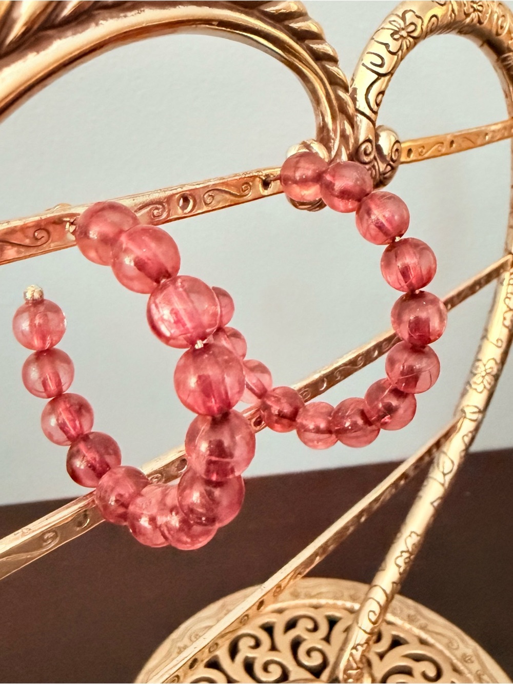 Pink Beaded Hoop Earrings - Women Jewelry - Picture 2 of 2